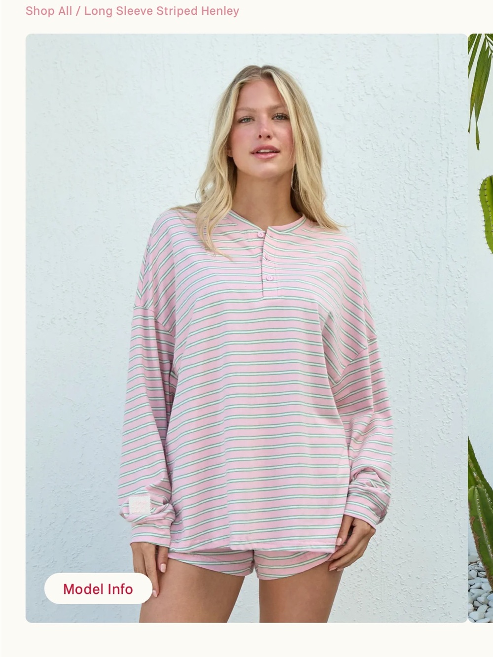 Eleven Eleven Long Sleeve Guava Striped Henley Size L